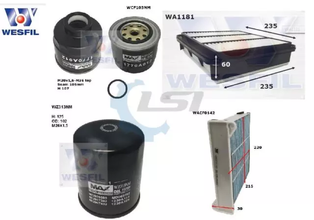 Wesfil Oil Air Fuel Cabin Filter Service Kit for Mitsubishi Triton 2.5L ML MN