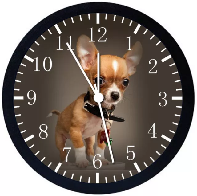 Cute Chihuahua Dog Black Frame Wall Clock Nice For Decor or Gifts E412