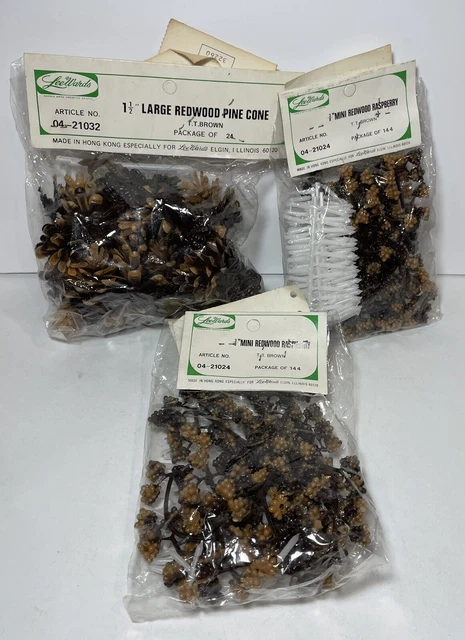 Lote artesanales de plástico sintético secuoya piña y frambuesa miniatura conos pequeños