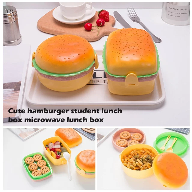 Linda caja de cena de hamburguesa redonda/rectangular linda caja de comida para niños Bento