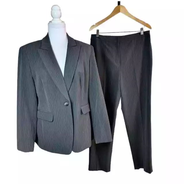 Dressbarn Women's 2-Piece Blazer Jacket & Pant Suit Striped Career Gray Size 12