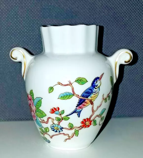 🌺AYNSLEY Pembroke English BONE CHINA Petite Urn Vase W/ Gold Trim  a Blue Bird