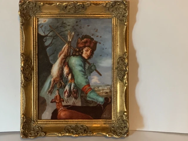 Antique German Selb Handpainted Porcelain Tile Hunt Scene Excellent