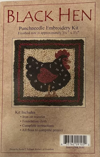 Black Hen Chicken Punch Needle Embroidery Kit design by Rachel T. Pellman