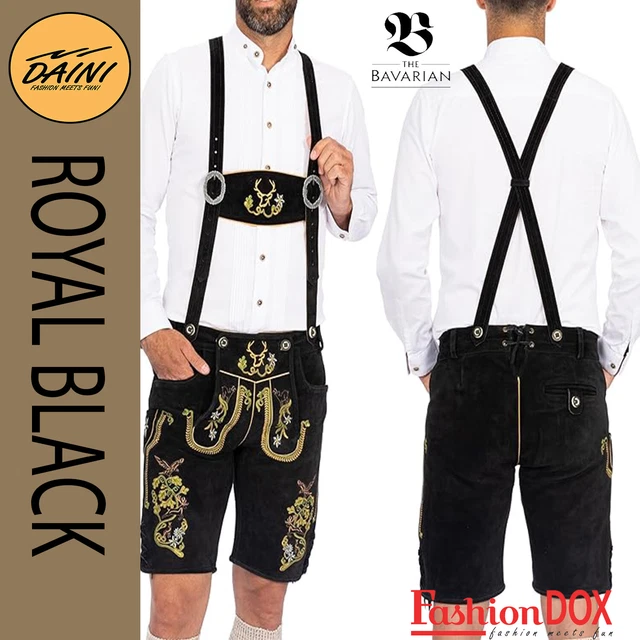 Traditional Bavarian Black Lederhosen  - Leather Men's Oktoberfest Attire