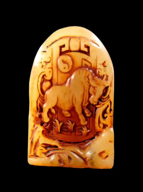 Sello de vaca de piedra ShouShan tallado a mano de colección antigua