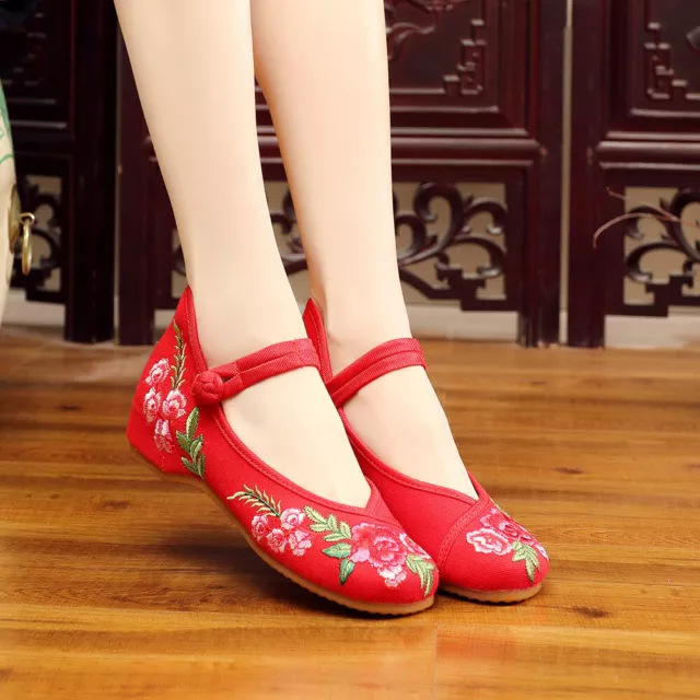 HANDMADE WOMEN'S VINTAGE Embroidered Canvas Ballet Flats Comfortable ...
