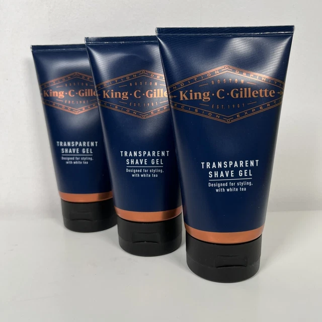 KING C GILLETTE 3 X 150ml GEL DE AFEITADO TRANSPARENTE DISEÑADO ESTILO CON TÉ BLANCO