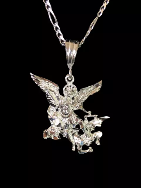 ARCANGEL SAN MIGUEL Medalla con Cadena 925 Plata Dije Brillante