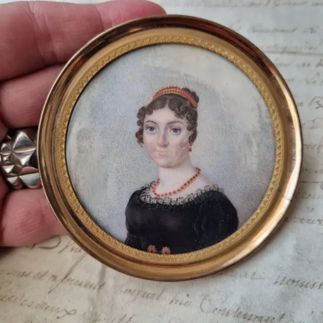 Portrait Miniature Diadème Corail 1er Empire French Hand Painting Early 19thC