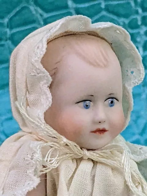 ​​Small vintage artisan Victorian baby doll porcelain & linen hand-made garments