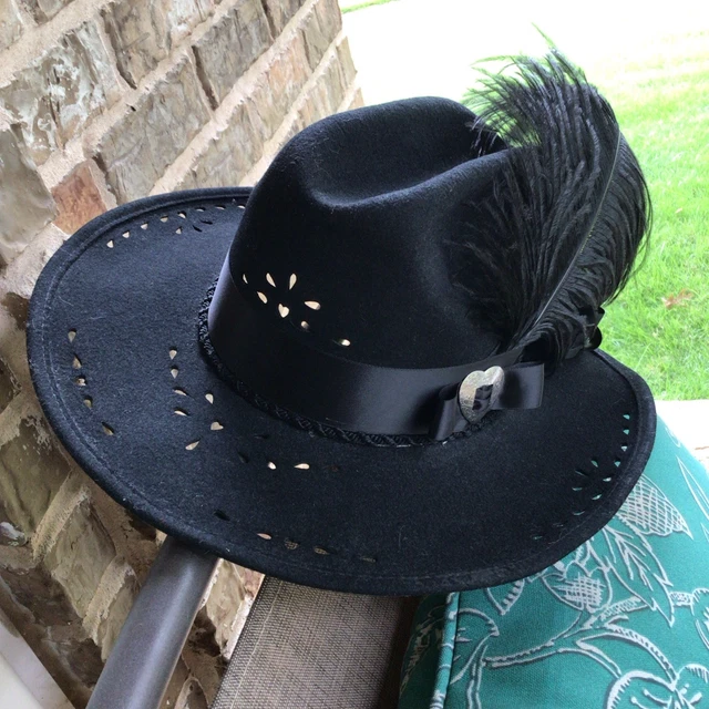 NANCY HUGHES HAT Co 100% Wool Western Ribbon Feathers Womens  display picture 3