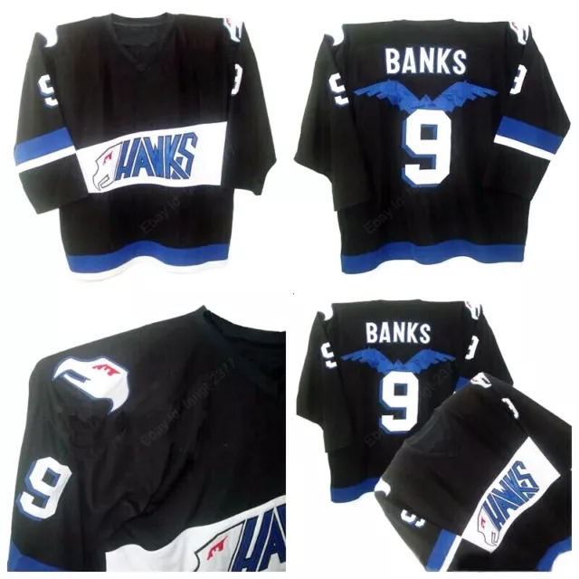 Movie Mighty Ducks #9 Adam Banks Hawks Team Hockey Jersey Men's Sewn Black S-3XL