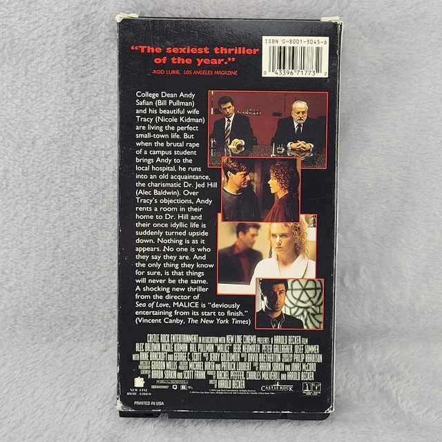MALICE VHS 1994 Alec Baldwin Nicole Kidman Bill Pullman TESTED 8.99