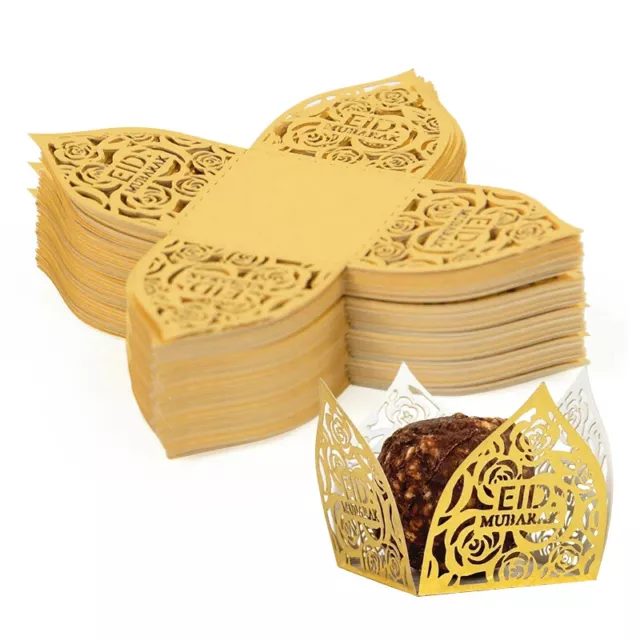 20Pcs Eid Mubarak Decor Chocolate Wrappers Paper Candy Tray Box Party Supplie $d