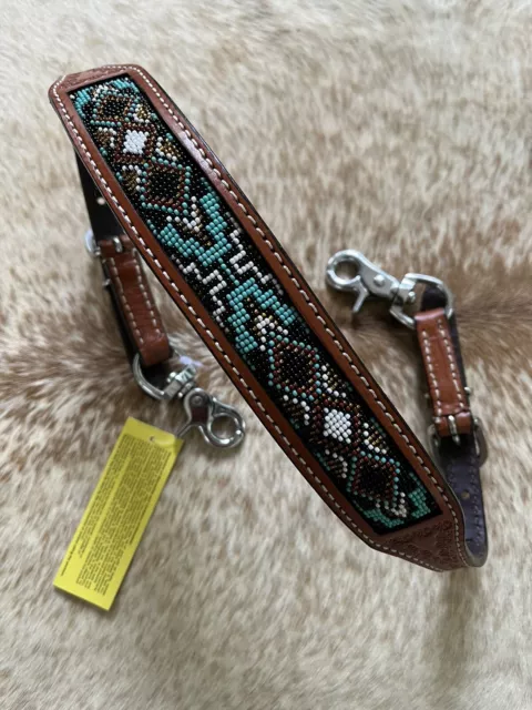 Teal Beaded Western Leather WITHER STRAP For Breast Collar Horse Tack