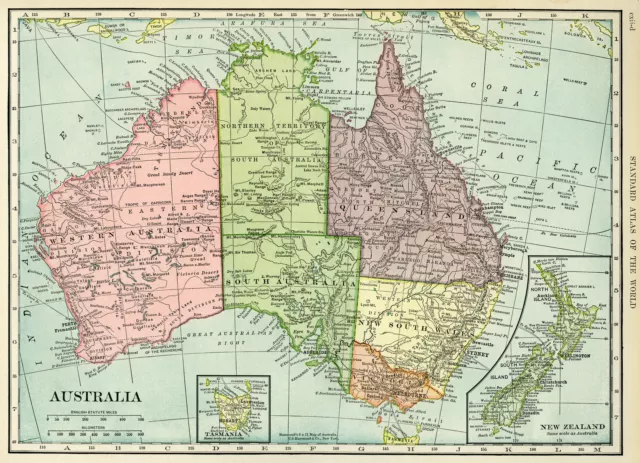 map of Australia full Poster print  poster world globe art New Zealand