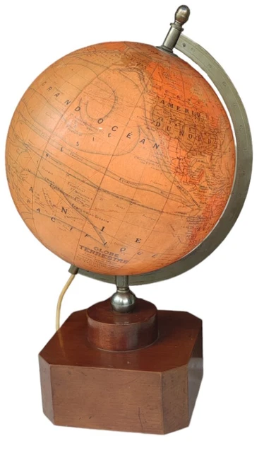 Ancien Globe Terrestre Vintage - Bois Et Plastique - Rotatif - Table - Occasion