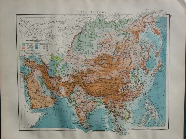 1900 Victorian Map ~ Asia Highlands Arabia Tibet Himalayas Mountains