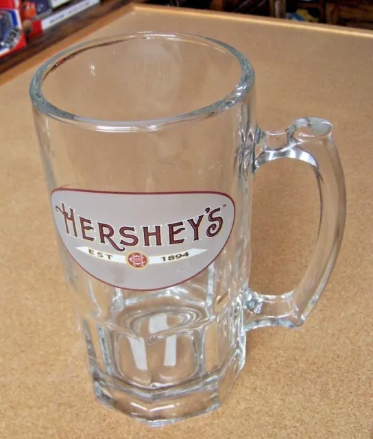 Hershey's large heavy handled clear glass tankard mug 7.8" tall