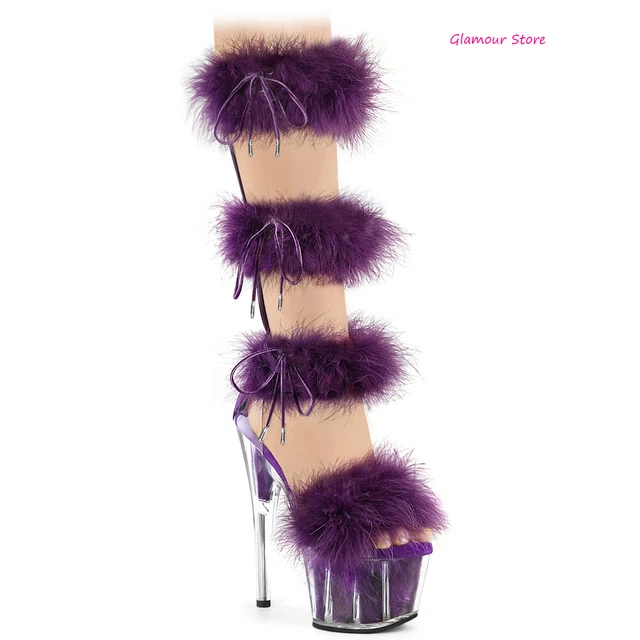 SANDALI TACCO 18 sabot SEXY plateau Viola Fasce in Pelliccia dal 35 al 42 club