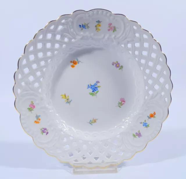 Meissen Porzellan Streublümchen Durchbruch Teller Dm 21 cm 1. Wahl Goldrand Top