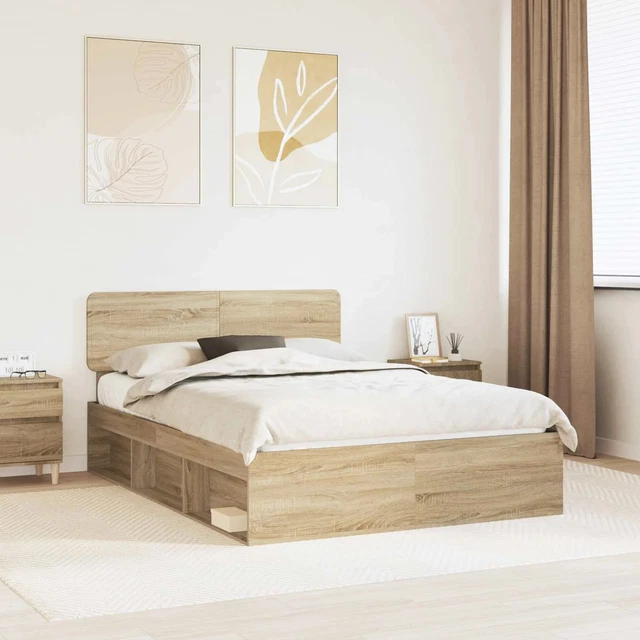 BED FRAME WITH Headboard Sonoma 140 x 200 cm Solid Pine Wood vidaXL £ ...