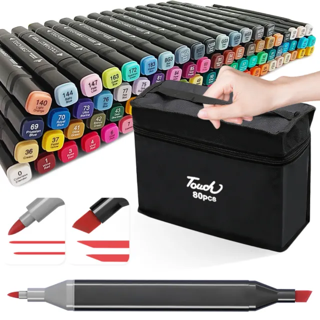 24/80 Colour Brush Pens Set Dual Tips Soft Fine Art Markers Drawing Watercolour