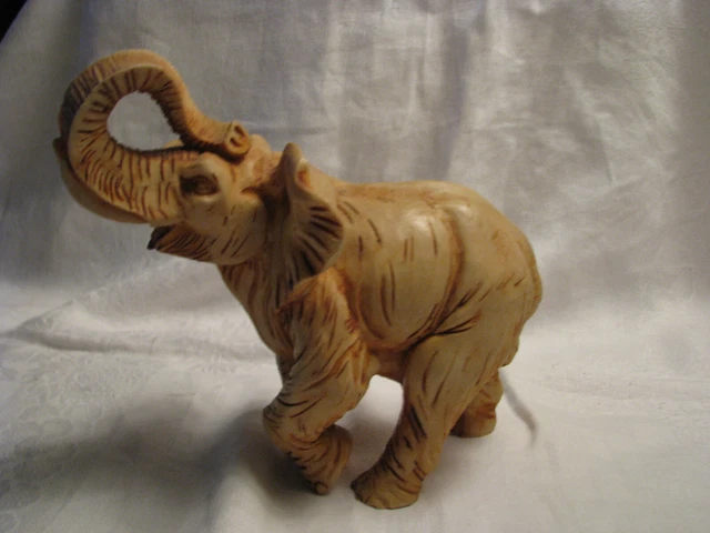 Vtg Carved Golden Tan Stone Elephant 7" Tall