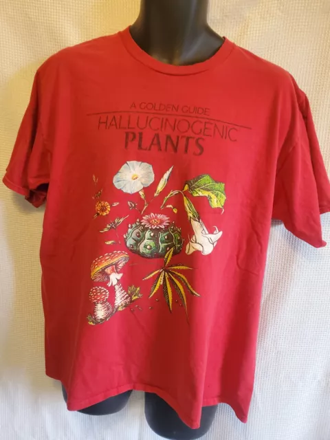 Camiseta de colección XL para hombre con logotipo guía dorada rojo hongo en T floral