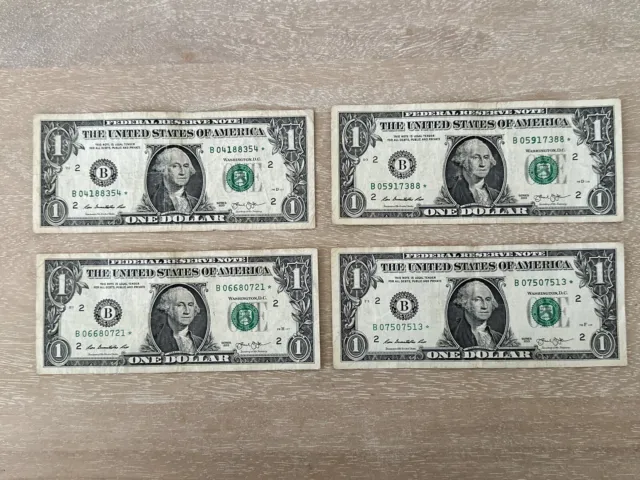 2013 - $1 Dollar Duplicate B Series Error Star Note Lot Of 4 Replacement Notes