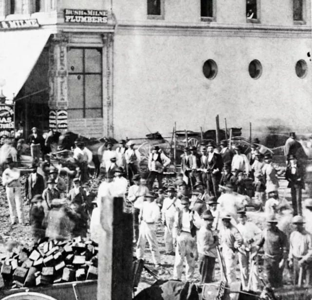 c.1860s SAN FRANCISCO BUSY STREET SCENE w/GROUPS CONSTRUCTION WORKERS~NEGATIVE 3