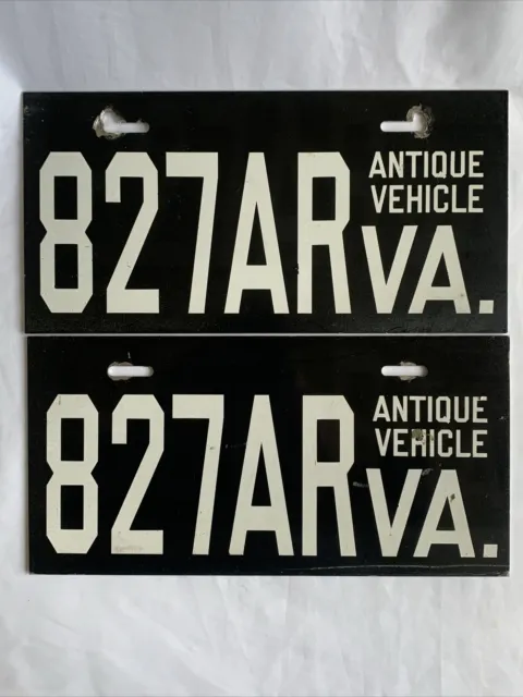 Virginia Antique Vehicle License Plate Tag Pair Set 827AR VA White Black