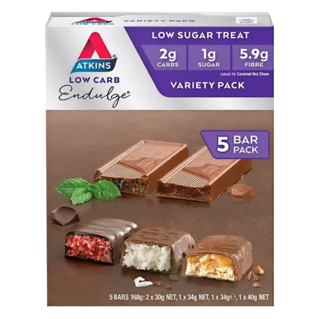 Atkins Low Carb Endulge Variety Pack 5 Bars High Protein Snacks Low Sugar Treat