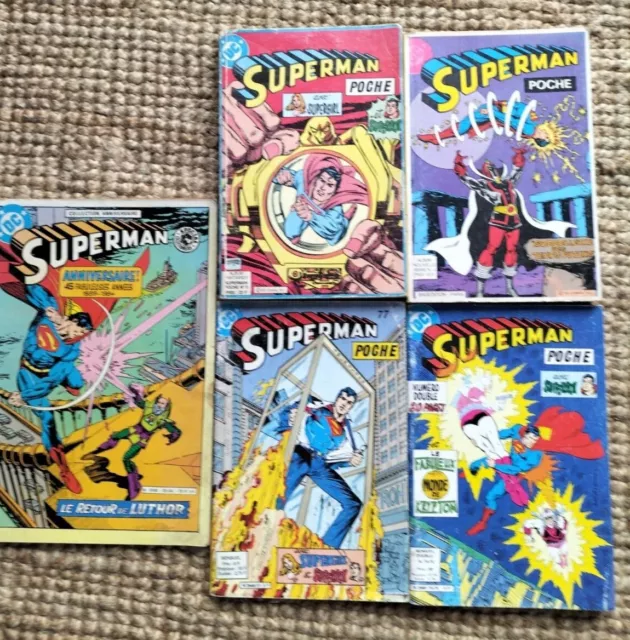 Années 80 - Lot de 5 anciens magazines SUPERMAN de collection - en bon état -