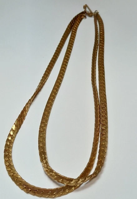 Vtg CORO PEGASUS Herringbone gold tone double strand choker necklace chain 15"