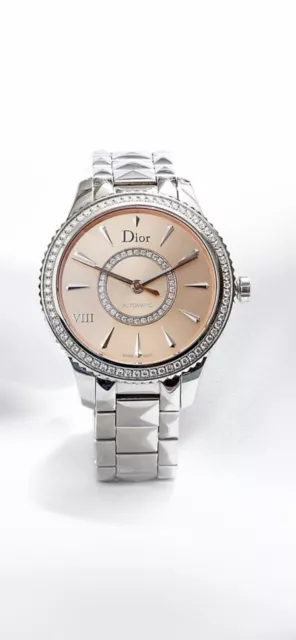 New Dior VIII Peach Dial Diamond Automatic Watch CD152510M002 MSRP $9500