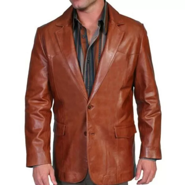 MENS GENUINE LAMBSKIN Real Leather Blazer Button Coat Jacket Soft ...