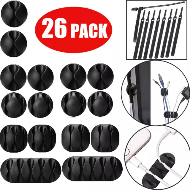 26PCS Cable Reel Organizer Clip Charger Desktop Wire Clamp Power Cord Management