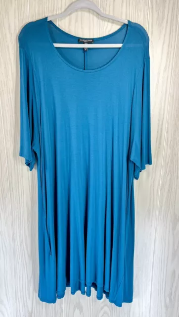 Eileen Fisher Womens 3X Tunic Top Short Sleeve Teal Flowy Viscose Pockets Shirt