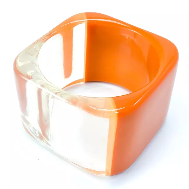 Vintage 1970's Original Wide Orange & Clear Square Chunky Plastic Lucite Bangle