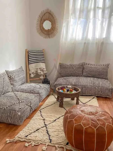 MOROCCAN HANDMADE FLOOR Couch Unstuffed Wool White Sofa covers