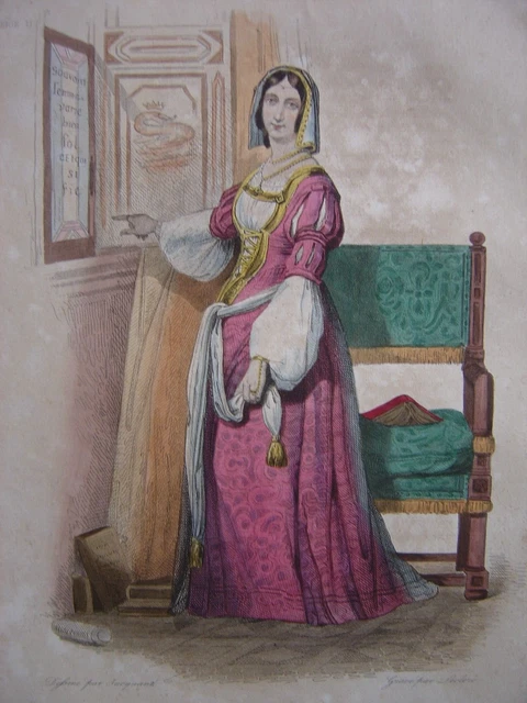 Costumes De Navarre – Gravure Ancienne Originale De 1815 – Espagne – Couleurs D’époque