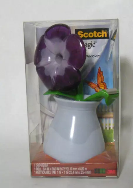 Scotch Magic Tape Dispenser Purple Flower in Pot - Discontinued - NIB - New