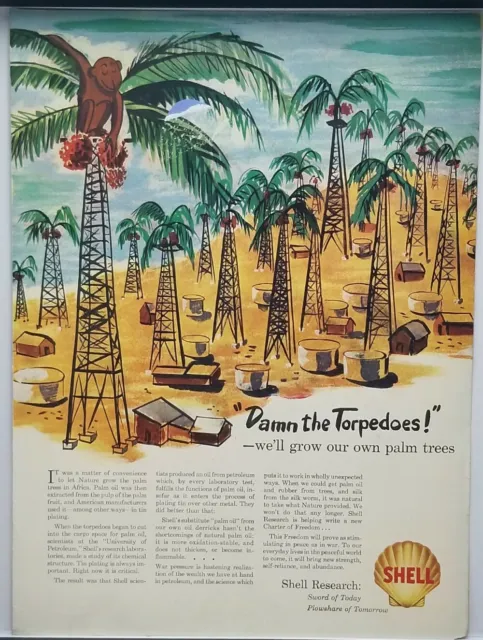 1943 Shell Oil Research Damn The Torpedoes! We Grow Our Own Palm Trees Print Ad