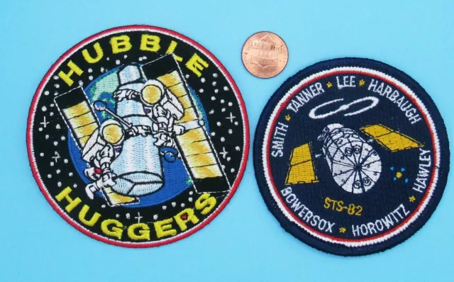 NASA PATCH Pair vtg Hubble HUGGERS Space Telescope HST Servicing MISSION STS-82