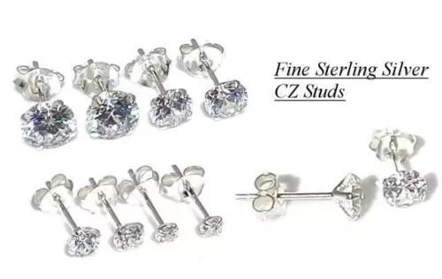 Genuine  925 Sterling Silver Cubic Zirconia Stud Earrings Solid Silver Womens