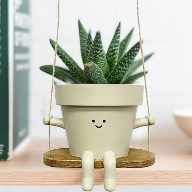 fr Smiling Face Planter Resin Wall Hanging Head Planter for String of Pearls Pla