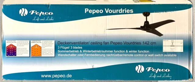 Pepeo Design Deckenventilator Ventilator Vourdries inklusive Fernbedienung 142cm