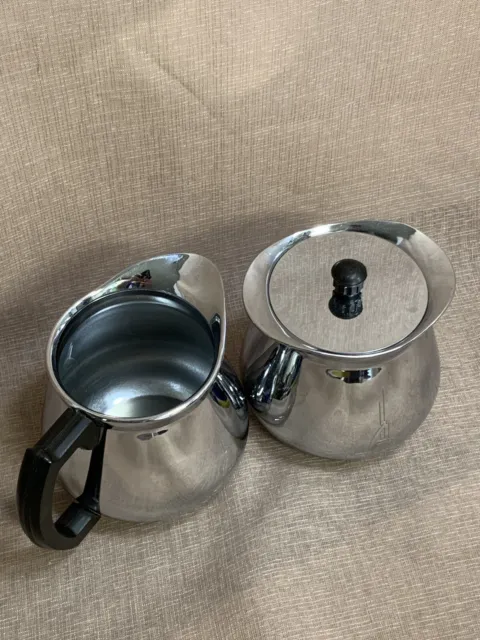 Vintage Sunbeam Sugar & Creamer Set with Lid Polished Stainless Steel MCM